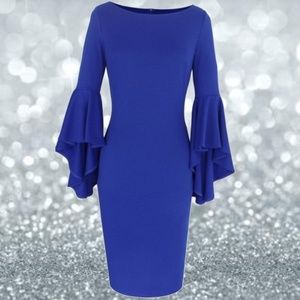Plus Size Blue Bell Sleeve Sheath Dress